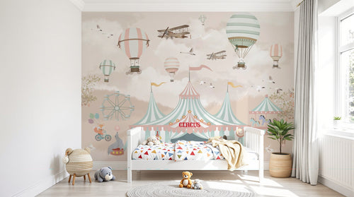 Design ZX0557 — Papier peint Cirque chapiteaux montgolfieres avions enfant — Novomur