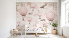 Design ZX0558 — Papier peint Montgolfieres avions roses ciel poudre 2 — Novomur