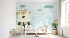 Design ZX0689 — Papier peint Ours peluche couronne fleurs ciel bleu — Novomur