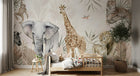 Design B009 — Papier peint Safari pastel rose et sauge animaux varies — Novomur