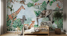 Design B011 — Papier peint Safari jungle vert vif animaux nombreux — Novomur