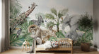 Design B013 — Papier peint Safari panoramique familles animaux — Novomur