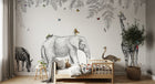 Design B018 — Papier peint Safari sketchbook noir blanc touches couleur — Novomur