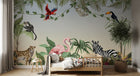 Design B019 — Papier peint Jungle vibrante illustree animaux exotiques — Novomur