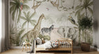 Design B020 — Papier peint Safari aquarelle palmiers lianes pastel — Novomur
