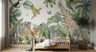 Design B025 — Papier peint Safari aquarelle ara bleu et monstera — Novomur