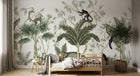Design B027 — Papier peint Chinoiserie animaux exotiques bambou tons sauge — Novomur