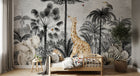 Design B030 — Papier peint Safari gravure noir blanc animaux en couleur — Novomur