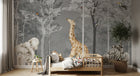Design B031 — Papier peint Safari foret brumeuse arbres blancs gris — Novomur