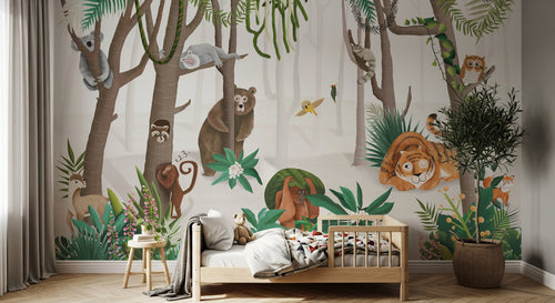 Design C0680 — Papier peint Jungle Enfant Tigre & Singes — Novomur