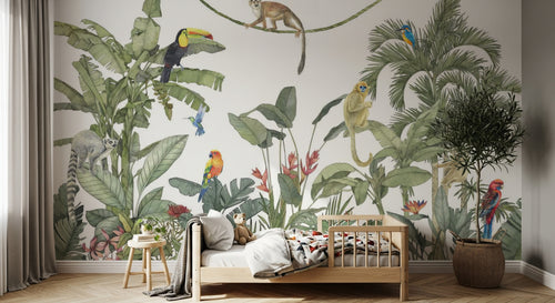Design D0296 — Papier peint Jungle Enfant Tigre & Singes — Novomur