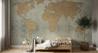 Design L0615 — Papier peint Carte monde vintage marron fond texture — Novomur