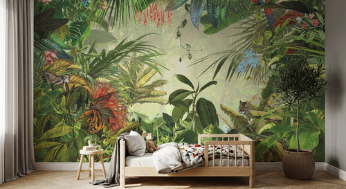 Design L1084 — Papier peint Jungle Enfant Tigre & Singes — Novomur