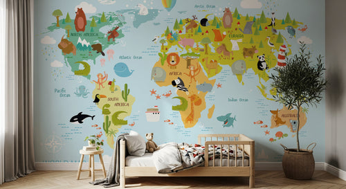 Design SK0077 — Papier peint Carte du Monde Enfant — Novomur