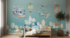 Design SL0064 — Papier peint Helicoptere avions montgolfieres village hiver — Novomur