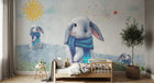 Design SL0213 — Papier peint Lapin blanc echarpe enfant aquarelle — Novomur