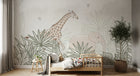Design SL0273 — Papier peint Girafe elephant rose jungle pastel ligne — Novomur