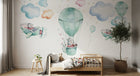 Design SL0274 — Papier peint Lapins aviateurs avions montgolfiere — Novomur