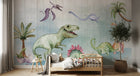 Design SL0352 — Papier peint Dinosaures aquarelle palmiers paysage — Novomur
