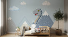 Design SL0445 — Papier peint Dinosaure mignon montagnes nuages cartoon — Novomur