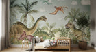 Design SL0485 — Papier peint Dinosaures jungle prehistorique aquarelle — Novomur