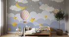 Design SL0618 — Papier peint Montgolfieres nuages lune etoiles enfant — Novomur