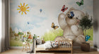 Design SL0692 — Papier peint Ours peluche papillons village soleil enfant — Novomur