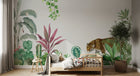 Design SL0778 — Papier peint Leopard jungle plantes diverses aquarelle — Novomur