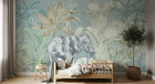 Design SL0824 — Papier peint Elephant jungle vert beige aquarelle vintage — Novomur