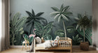 Design SL0830 — Papier peint Jungle dense flamants singe vert sombre — Novomur