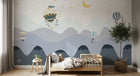 Design SL0849 — Papier peint Vagues bleues montgolfieres lune enfant — Novomur