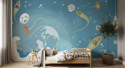 Design ZX0252 — Papier peint Espace planetes fusees astronautes enfant — Novomur