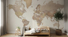 Design ZX0433 — Papier peint Carte monde detaillee beige creme — Novomur