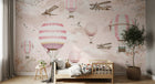Design ZX0556 — Papier peint Montgolfieres avions roses ciel poudre — Novomur
