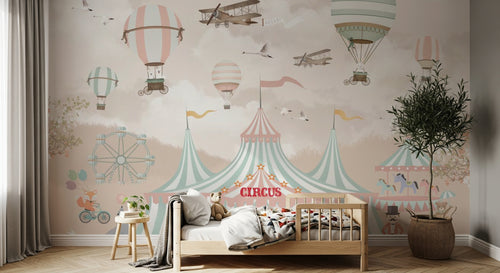 Design ZX0557 — Papier peint Cirque chapiteaux montgolfieres avions enfant — Novomur