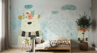 Design ZX0689 — Papier peint Ours peluche couronne fleurs ciel bleu — Novomur