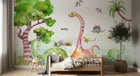 Design ZX0692 — Papier peint Dinosaures aquarelle arbres enfant — Novomur