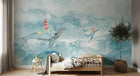 Design ZX0790 — Papier peint Baleines ocean phare aquarelle enfant — Novomur