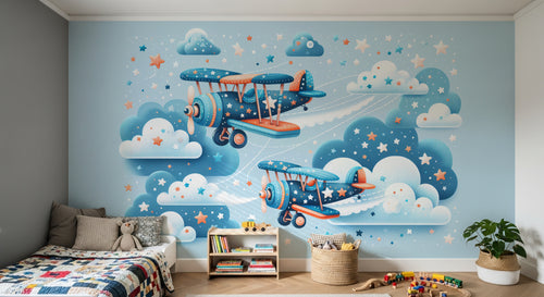 Design A0256 — Papier peint Avions et Véhicules Enfant — Novomur