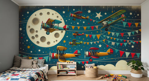 Design A0274 — Papier peint Avions et Véhicules Enfant — Novomur