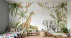 Design B001 — Papier peint Safari aquarelle animaux & palmiers — Novomur