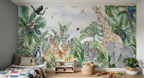 Design B004 — Papier peint Safari jungle luxuriante feuillage dense — Novomur