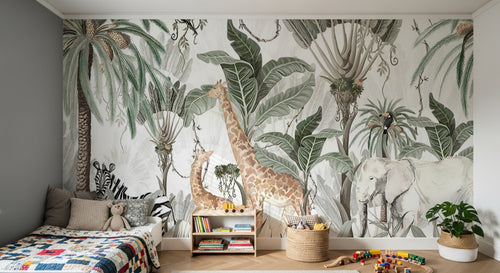 Design B006 — Papier peint Safari botanique vintage feuillage majestueux — Novomur