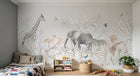 Design B008 — Papier peint Safari pastel doux feuillage graphique — Novomur