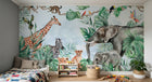 Design B011 — Papier peint Safari jungle vert vif animaux nombreux — Novomur