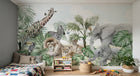 Design B013 — Papier peint Safari panoramique familles animaux — Novomur