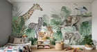 Design B015 — Papier peint Safari aquarelle familles animaux et monstera — Novomur