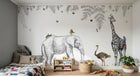 Design B018 — Papier peint Safari sketchbook noir blanc touches couleur — Novomur