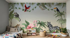 Design B019 — Papier peint Jungle vibrante illustree animaux exotiques — Novomur