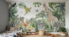Design B025 — Papier peint Safari aquarelle ara bleu et monstera — Novomur